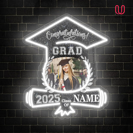UUBAO Custom Graduation Gift LED Neon Signs Class of 2025 Personalized Photo Congrats Grad USB Powered (Black and Silver)
