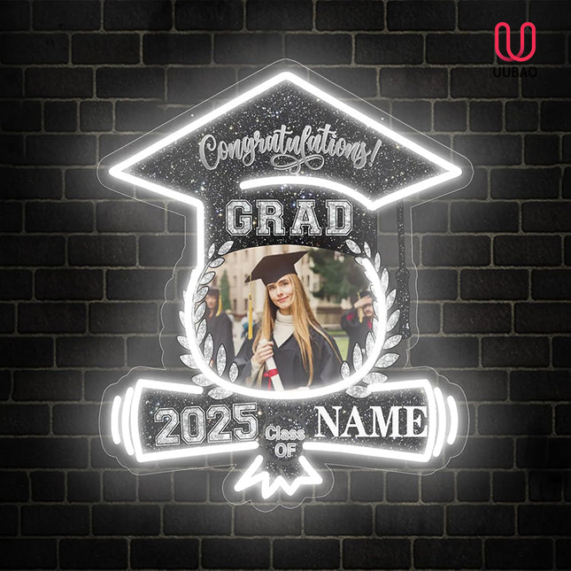 UUBAO Custom Graduation Gift LED Neon Signs Class of 2025 Personalized Photo Congrats Grad USB Powered (Black and Silver)
