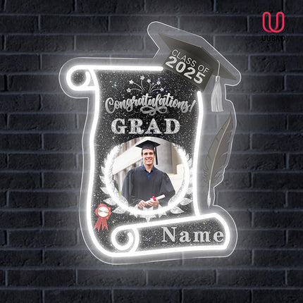 UUBAO Custom Graduation Gift LED Neon Signs Class of 2025 Personalized Photo Congrats Grad USB Powered (Black and Silver)
