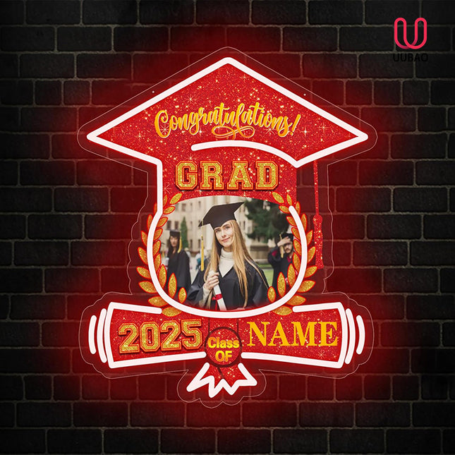 UUBAO Custom Graduation Gift LED Neon Signs Class of 2025 Personalized Photo Congrats Grad USB Powered (Red)