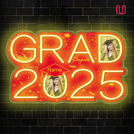 UUBAO Personalized Graduation Gift Neon Signs Congrats Grad LED Light Signs with Photo 2025 Party Backdrop Light Sign Decor (Red)