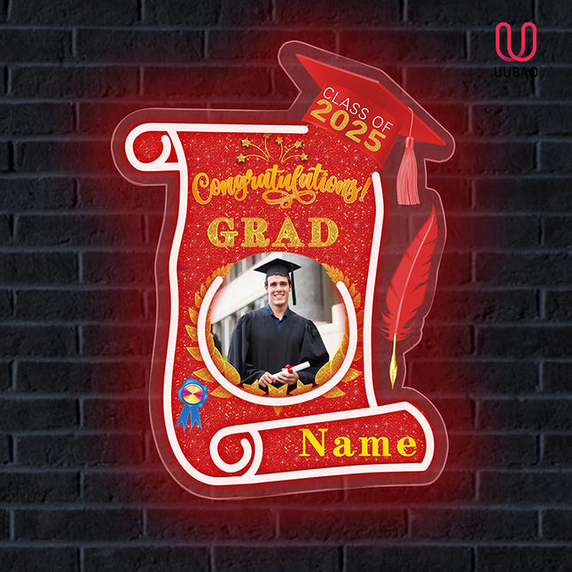 UUBAO Custom Graduation Gift LED Neon Signs Class of 2025 Personalized Photo Congrats Grad USB Powered (Red)