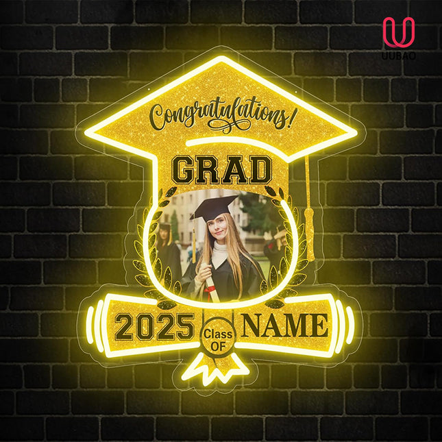 UUBAO Custom Graduation Gift LED Neon Signs Class of 2025 Personalized Photo Congrats Grad USB Powered (Yellow)
