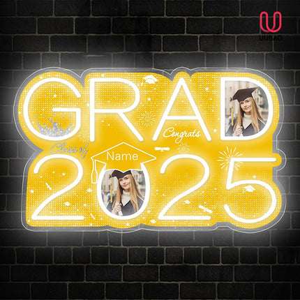 UUBAO Personalized Graduation Gift Neon Signs Congrats Grad LED Light Signs with Photo 2025 Party Backdrop Light Sign Decor (Yellow)