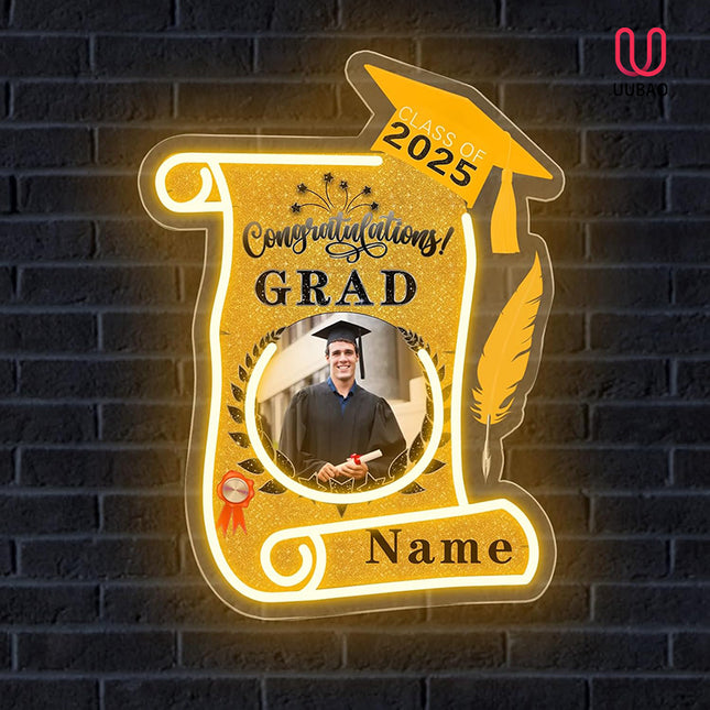 UUBAO Custom Graduation Gift LED Neon Signs Class of 2025 Personalized Photo Congrats Grad USB Powered (Yellow)