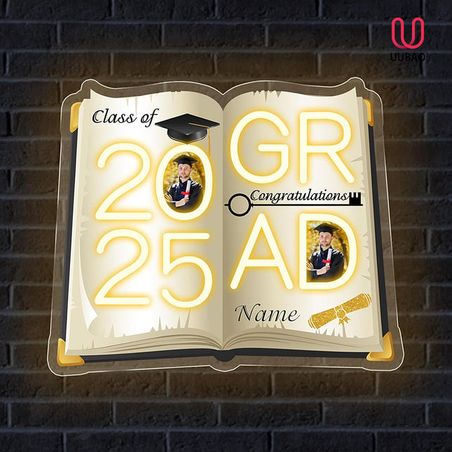 UUBAO Personalized Graduation Gift Neon Signs Congrats Grad LED Light Signs with Photo 2025 Party Backdrop Light Sign Decor (Yellow)