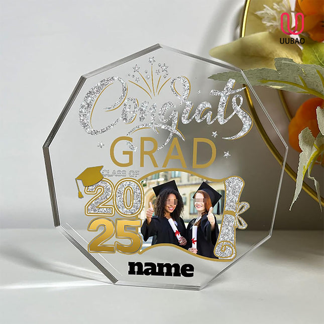 UUBAO Personalized Graduation Gift Class of 2025 Desk Paperweight Farewell Memorial Decorative Signs Plaques with Photo (Champagne)