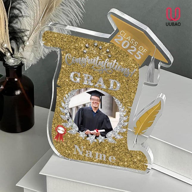 UUBAO Personalized Graduation Gift Class of 2025 Desk Paperweight Farewell Memorial Decorative Signs Plaques with Photo (Champagne)