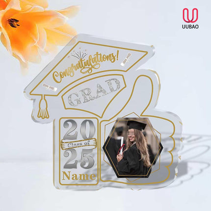 UUBAO Personalized Graduation Decorative Signs Plaques Class of 2024 Desk Paperweight Farewell Memorial Gift with Photo(Champagne)
