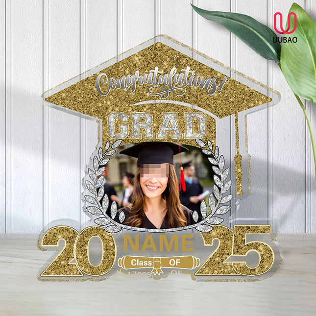 UUBAO Customized Graduation Plaque with Photo Crystal Desktop Keepsake Gift (Champagne)