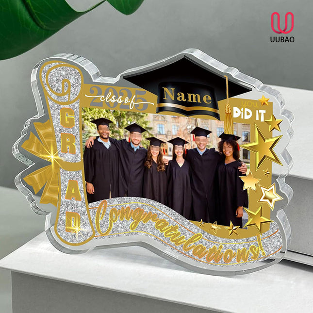 UUBAO Customized Graduation Plaque with Photo Crystal Desktop Keepsake Gift (Champagne)