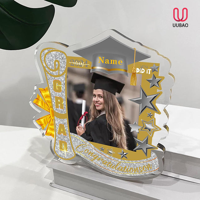 UUBAO Customized Graduation Plaque with Single Picture Custom Picture 2025 Congrats Grad Crystal Desktop Farewell Keepsake Gift (Champagne)