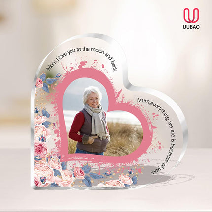 UUBAO Custom Mother’s Day Personalized Acrylic Plaque with Photos Name Gifts for Mom (Heart Flower)