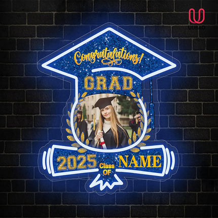 UUBAO Custom Graduation Gift LED Neon Signs Class of 2025 Personalized Photo Congrats Grad USB Powered (Blue and Gold)
