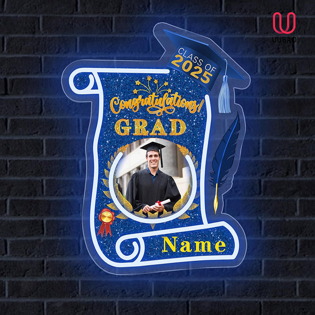 UUBAO Custom Graduation Gift LED Neon Signs Class of 2025 Personalized Photo Congrats Grad USB Powered (Blue and Gold)