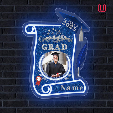 UUBAO Custom Graduation Gift LED Neon Signs Class of 2025 Personalized Photo Congrats Grad USB Powered (Blue and Silver)