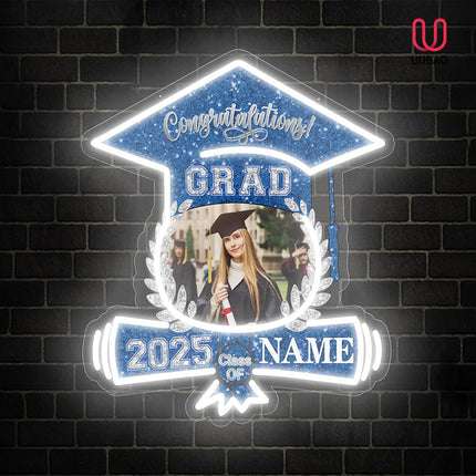 UUBAO Custom Graduation Gift LED Neon Signs Class of 2025 Personalized Photo Congrats Grad USB Powered (Blue and Silver)