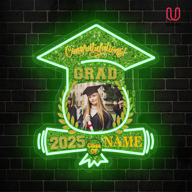 UUBAO Custom Graduation Gift LED Neon Signs Class of 2025 Personalized Photo Congrats Grad USB Powered (Light Green)