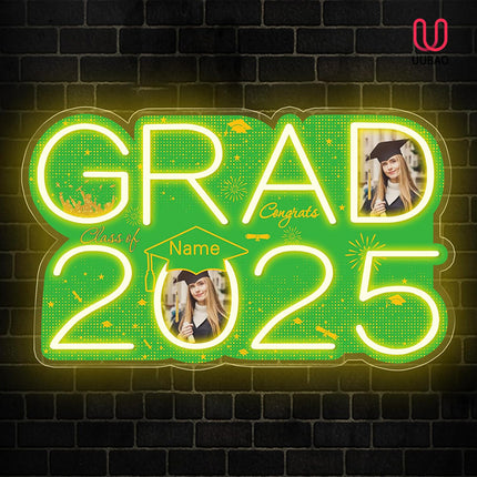 UUBAO Personalized Graduation Gift Neon Signs Congrats Grad LED Light Signs with Photo 2025 Party Backdrop Light Sign Decor (Dark Green)