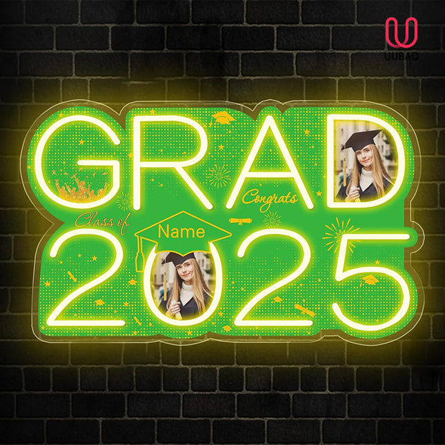 UUBAO Personalized Graduation Gift Neon Signs Congrats Grad LED Light Signs with Photo 2025 Party Backdrop Light Sign Decor (Light Green)