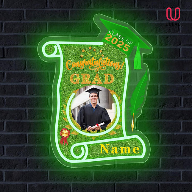 UUBAO Custom Graduation Gift LED Neon Signs Class of 2025 Personalized Photo Congrats Grad USB Powered (Light Green)