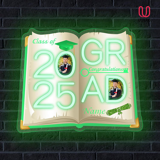 UUBAO Personalized Graduation Gift Neon Signs Congrats Grad LED Light Signs with Photo 2025 Party Backdrop Light Sign Decor (Light Green)