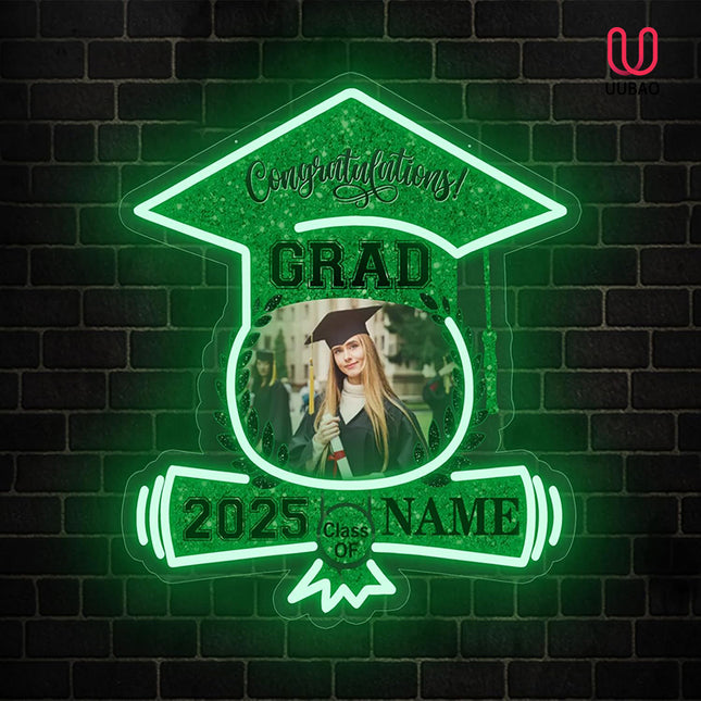 UUBAO Custom Graduation Gift LED Neon Signs Class of 2025 Personalized Photo Congrats Grad USB Powered (Dark Green)