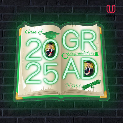 UUBAO Personalized Graduation Gift Neon Signs Congrats Grad LED Light Signs with Photo 2025 Party Backdrop Light Sign Decor (Dark Green)