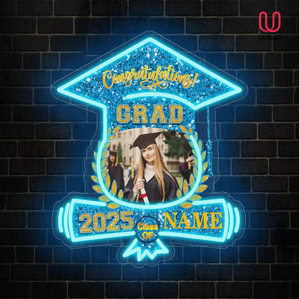 UUBAO Custom Graduation Gift LED Neon Signs Class of 2025 Personalized Photo Congrats Grad USB Powered (Sky Blue)