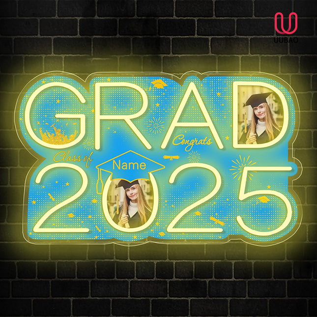 UUBAO Personalized Graduation Gift Neon Signs Congrats Grad LED Light Signs with Photo 2025 Party Backdrop Light Sign Decor (Sky Blue)
