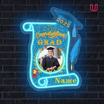 UUBAO Custom Graduation Gift LED Neon Signs Class of 2025 Personalized Photo Congrats Grad USB Powered (Sky Blue)