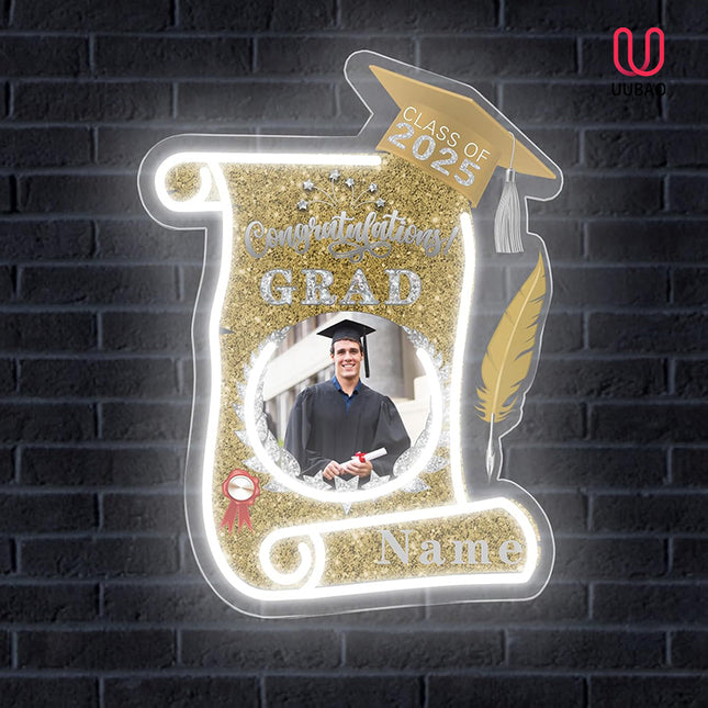 UUBAO Custom Graduation Gift LED Neon Signs Class of 2025 Personalized Photo Congrats Grad USB Powered (Champagne)
