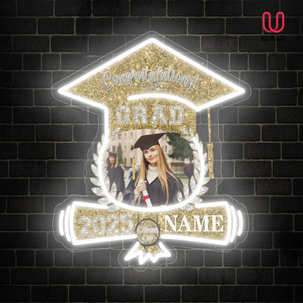 UUBAO Custom Graduation Gift LED Neon Signs Class of 2025 Personalized Photo Congrats Grad USB Powered (Champagne)