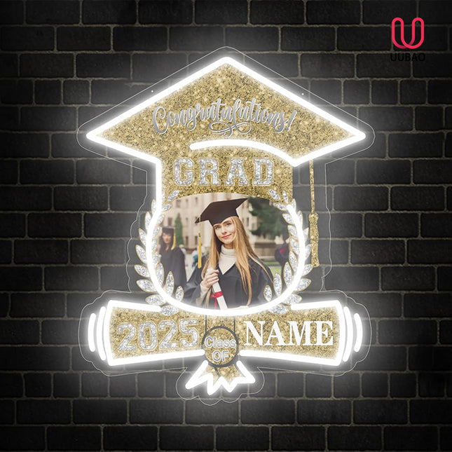 UUBAO Custom Graduation Gift LED Neon Signs Class of 2025 Personalized Photo Congrats Grad USB Powered (Champagne)
