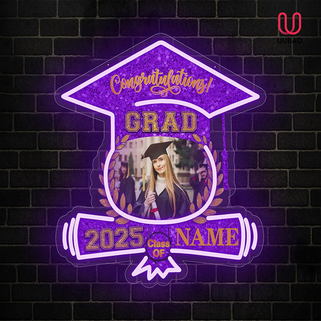 UUBAO Custom Graduation Gift LED Neon Signs Class of 2025 Personalized Photo Congrats Grad USB Powered (Purple)