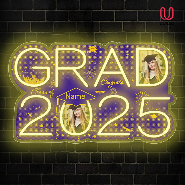 UUBAO Personalized Graduation Gift Neon Signs Congrats Grad LED Light Signs with Photo 2025 Party Backdrop Light Sign Decor (Purple)