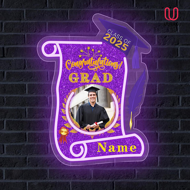 UUBAO Custom Graduation Gift LED Neon Signs Class of 2025 Personalized Photo Congrats Grad USB Powered (Purple)