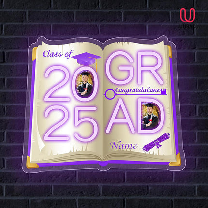 UUBAO Personalized Graduation Gift Neon Signs Congrats Grad LED Light Signs with Photo 2025 Party Backdrop Light Sign Decor (Purple)