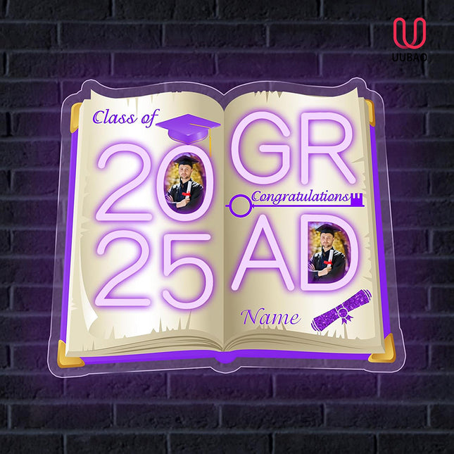 UUBAO Personalized Graduation Gift Neon Signs Congrats Grad LED Light Signs with Photo 2025 Party Backdrop Light Sign Decor (Purple)
