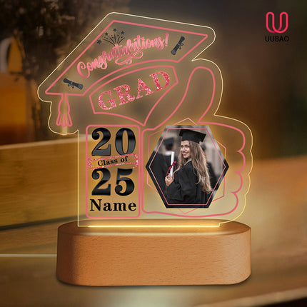 UUBAO Graduation Gifts Personalized Night Light Class of 2025 Custom Photo Name Gifts for Him Her Gifts for College, High School (Pink)