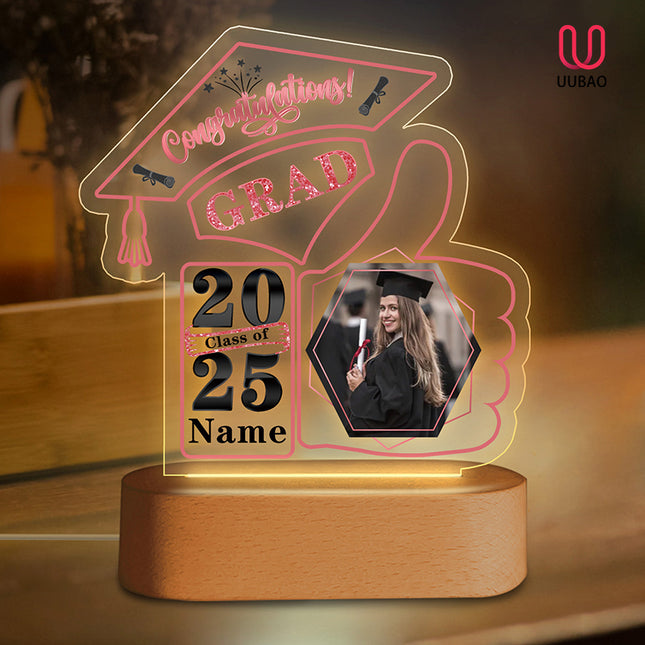 UUBAO Graduation Gifts Personalized Night Light Class of 2025 Custom Photo Name Gifts for Him Her Gifts for College, High School (Pink)