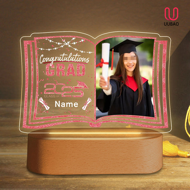UUBAO Custom Night Light with Photo Name 2025 Personalized Graduation Led Lamp for Women Man Gifts for College High School (Pink)