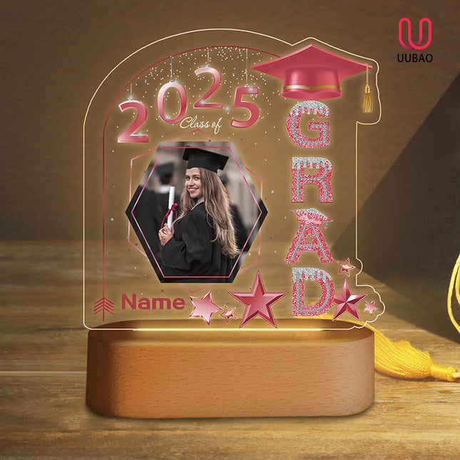 UUBAO Graduation Gifts Personalized Night Light Class of 2025 Custom Photo Name Gifts for Him Her Gifts for College, High School (Pink)
