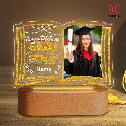 UUBAO Custom Night Light with Photo Name 2025 Personalized Graduation Led Lamp for Women Man Gifts for College High School (Yellow)