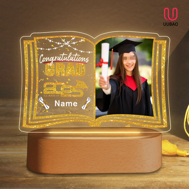 UUBAO Custom Night Light with Photo Name 2025 Personalized Graduation Led Lamp for Women Man Gifts for College High School (Yellow)