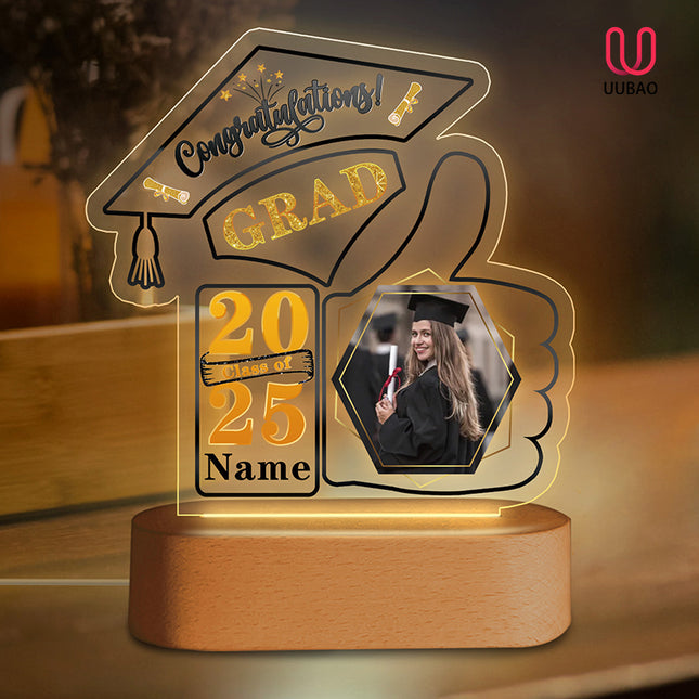 UUBAO Graduation Gifts Personalized Night Light Class of 2025 Custom Photo Name Gifts for Him Her Gifts for College, High School (Black and Gold)