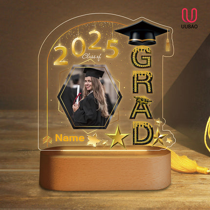 UUBAO Graduation Gifts Personalized Night Light Class of 2025 Custom Photo Name Gifts for Him Her Gifts for College, High School (Black and Gold)