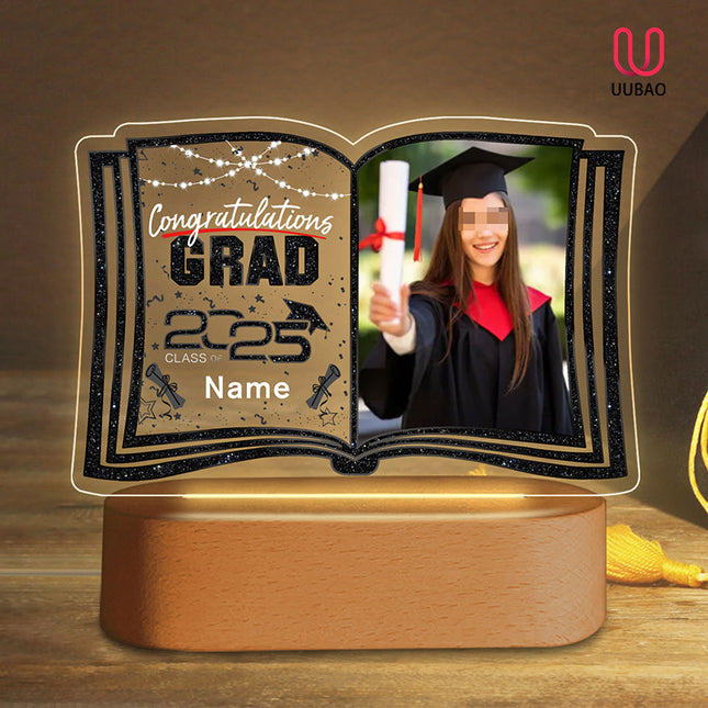 UUBAO Custom Night Light with Photo Name 2025 Personalized Graduation Led Lamp for Women Man Gifts for College High School (Black)