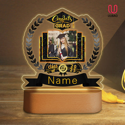 UUBAO Graduation Gifts Personalized Night Light Class of 2025 Custom Photo Name Gifts for Him Her Gifts for College, High School (Black and Gold)