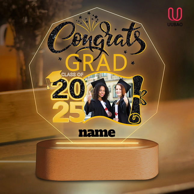 UUBAO Graduation Gifts Personalized Night Light Class of 2025 Custom Photo Name Gifts for Him Her Gifts for College, High School (Black and Gold)